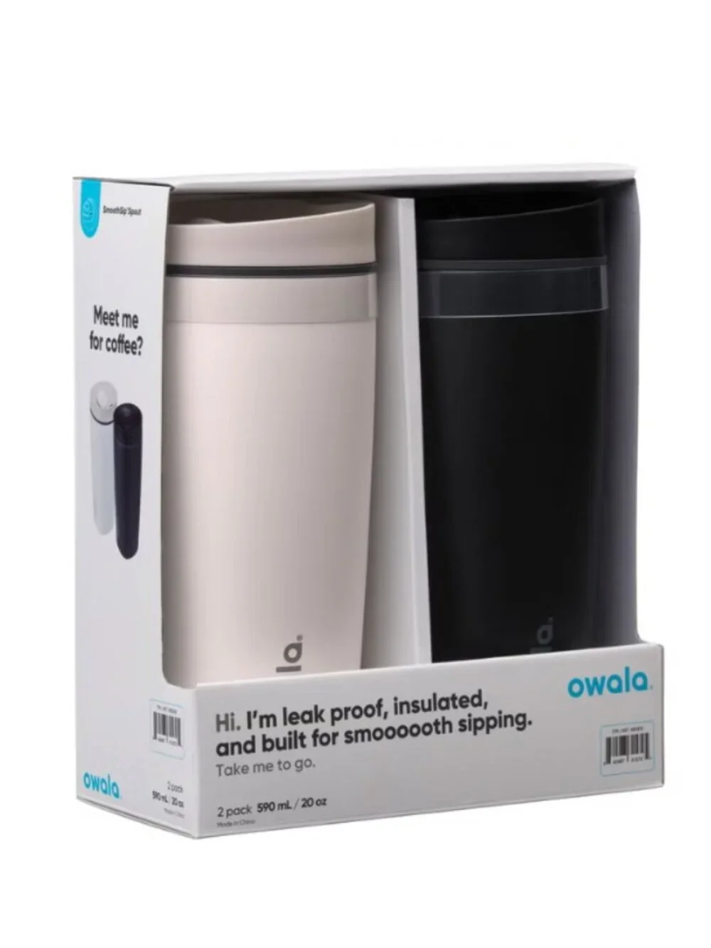 New Owala SmoothSip Slider 20oz 2-pack, White & Black